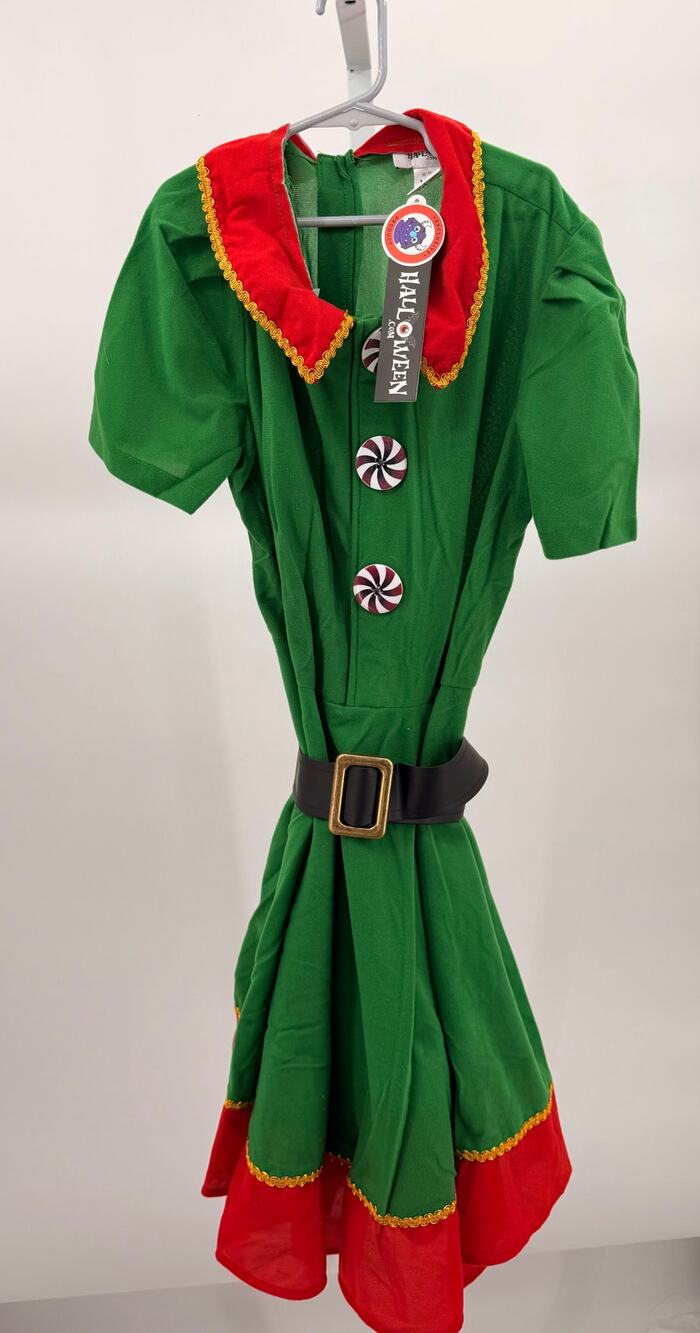 FUN.com Women’s Christmas Elf Costume Dress Hat Size Large Green Red NWT